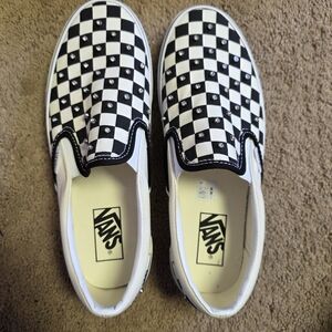 Vans Black and White Checkered Rhinestone Slip-On Shoes